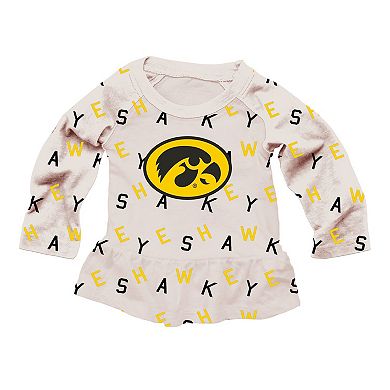 Girls Infant Wes & Willy Oatmeal Iowa Hawkeyes Ruffle Raglan Long Sleeve T-Shirt & Leggings Set