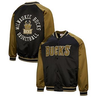 Men's Mitchell & Ness Olive Milwaukee Bucks Clutch Satin Raglan Full-Snap Jacket