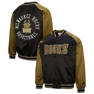 Men's Mitchell & Ness Olive Milwaukee Bucks Clutch Satin Raglan Full-Snap Jacket