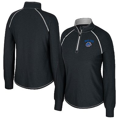 Women's Colosseum Black Boise State Broncos Bikram Raglan Quarter-Zip Top