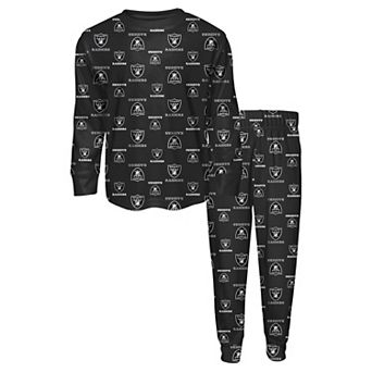 Toddler Outerstuff Black Las Vegas Raiders All-Over-Print Long Sleeve T-Shirt and Pants Sleep Set