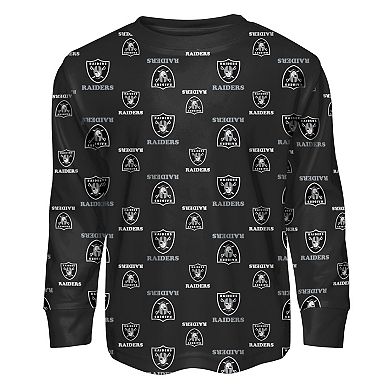 Toddler Outerstuff Black Las Vegas Raiders All-Over-Print Long Sleeve T-Shirt and Pants Sleep Set