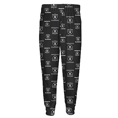 Toddler Outerstuff Black Las Vegas Raiders All-Over-Print Long Sleeve T-Shirt and Pants Sleep Set
