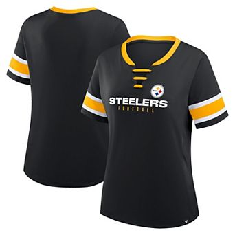 Women's Fanatics Black Pittsburgh Steelers Plus Size Red Zone Athena Lace-Up V-Notch Neck T-Shirt