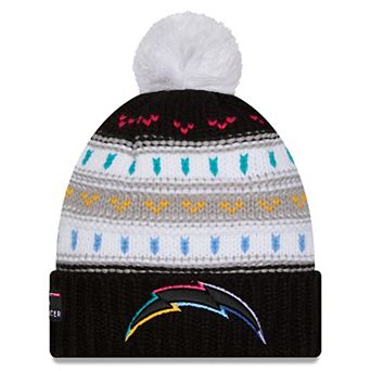 Women's New Era Black Los Angeles Chargers 2025 NFL Crucial Catch Cuffed Knit Hat with Pom