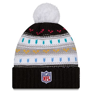 Women's New Era Black Los Angeles Chargers 2025 NFL Crucial Catch Cuffed Knit Hat with Pom