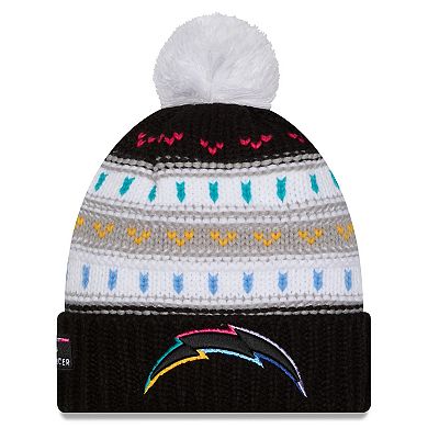 Women's New Era Black Los Angeles Chargers 2025 NFL Crucial Catch Cuffed Knit Hat with Pom