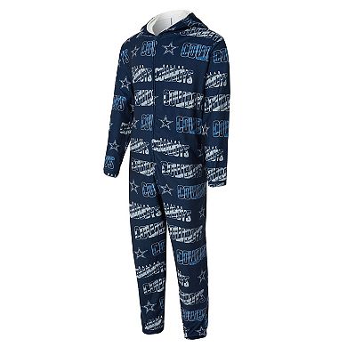 Men's Concepts Sport Navy Dallas Cowboys Shuffle All-Over-Print Microfleece Full-Zip Union Suit