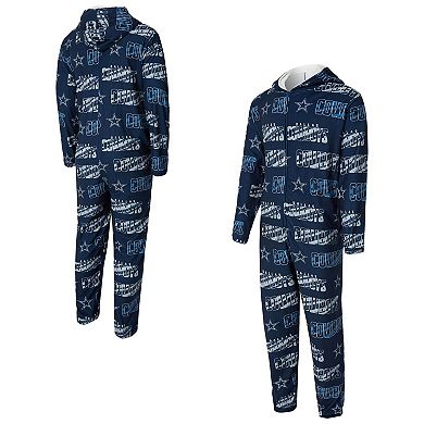Men's Concepts Sport Navy Dallas Cowboys Shuffle All-Over-Print Microfleece Full-Zip Union Suit