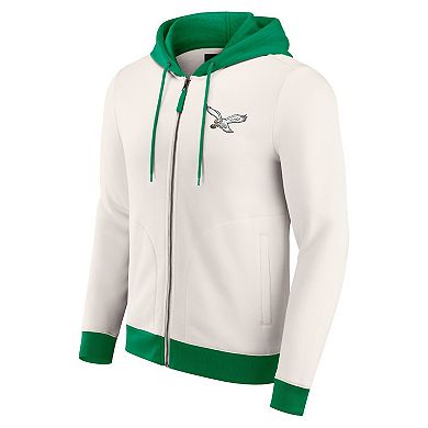 Men's Darius Rucker Collection by Fanatics Cream Philadelphia Eagles Distressed Graphics Full-Zip Hoodie
