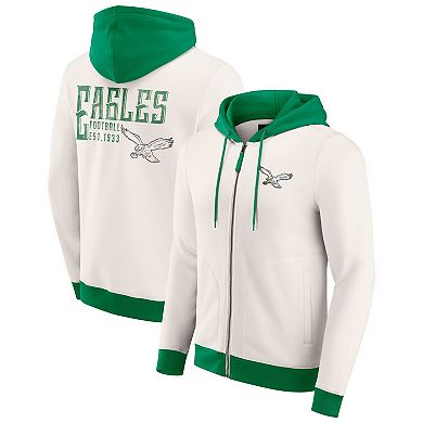 Men's Darius Rucker Collection by Fanatics Cream Philadelphia Eagles Distressed Graphics Full-Zip Hoodie