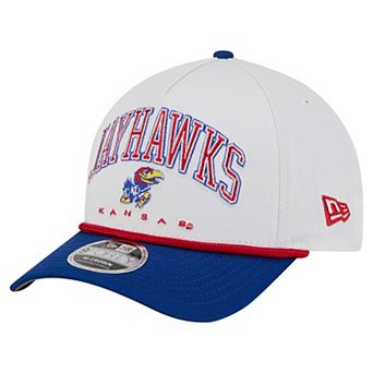 Men's New Era White/Royal Kansas Jayhawks Arch Two-Tone Rope 9FORTY A-Frame M-Crown Adjustable Hat
