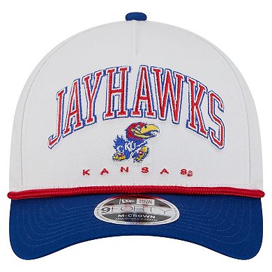 Men's New Era White/Royal Kansas Jayhawks Arch Two-Tone Rope 9FORTY A-Frame M-Crown Adjustable Hat