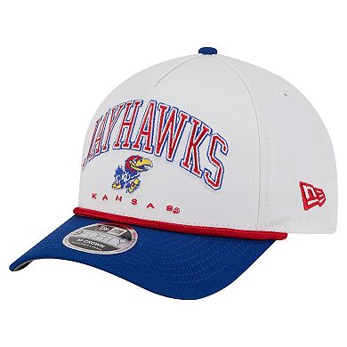 Men's New Era White/Royal Kansas Jayhawks Arch Two-Tone Rope 9FORTY A-Frame M-Crown Adjustable Hat