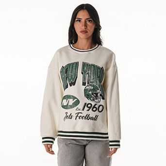 Women's The Wild Collective Cream New York Jets Oversized Vintage French Terry Sweatshirt