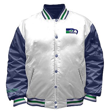 Women's Mitchell & Ness White Seattle Seahawks Throwback Plus Size Full-Snap Satin Jacket