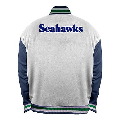 Women's Mitchell & Ness White Seattle Seahawks Throwback Plus Size Full-Snap Satin Jacket