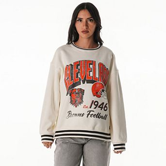 Women's The Wild Collective Cream Cleveland Browns Oversized Vintage French Terry Sweatshirt