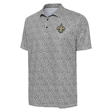 Men's Antigua Black New Orleans Saints Field Ditsy Polo