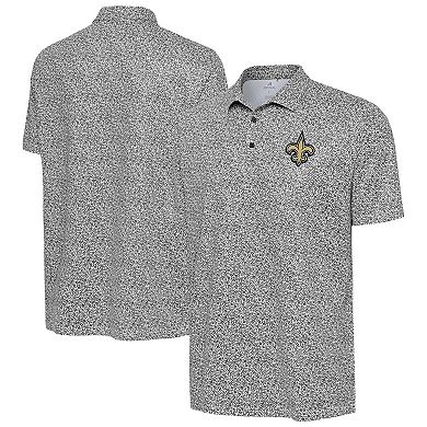 Men's Antigua Black New Orleans Saints Field Ditsy Polo