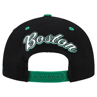Men's Mitchell & Ness Black/Kelly Green Boston Celtics Backside Script 2-Tone Pro Crown Adjustable Hat