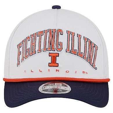 Men's New Era White/Navy Illinois Fighting Illini Arch Two-Tone Rope 9FORTY A-Frame M-Crown Adjustable Hat