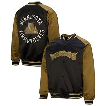 Men's Mitchell & Ness Olive/Black Minnesota Timberwolves Clutch Satin Raglan Full-Snap Jacket