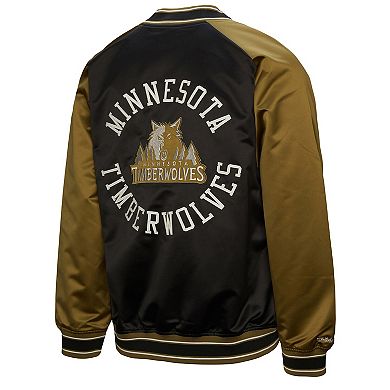 Men's Mitchell & Ness Olive/Black Minnesota Timberwolves Clutch Satin Raglan Full-Snap Jacket