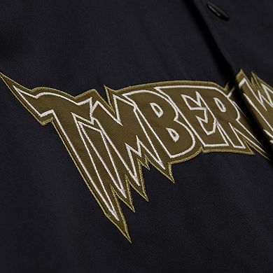 Men's Mitchell & Ness Olive/Black Minnesota Timberwolves Clutch Satin Raglan Full-Snap Jacket