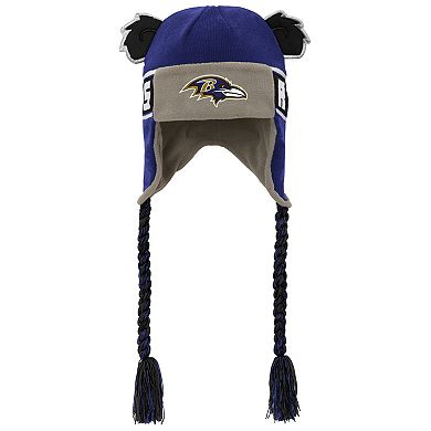 Youth Purple Baltimore Ravens Wordmark Ears Trooper Knit Hat