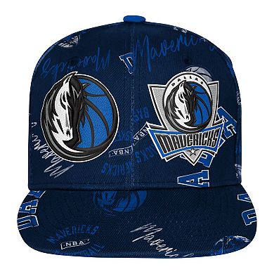 Youth Outerstuff Navy Dallas Mavericks Street Hooper Allover Print Snapback Hat