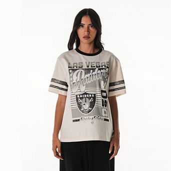 Women's The Wild Collective Cream Las Vegas Raiders Vintage Drop Shoulder Oversized Boyfriend T-Shirt