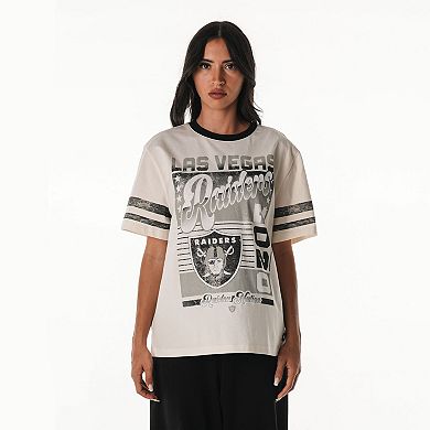 Women's The Wild Collective Cream Las Vegas Raiders Vintage Drop Shoulder Oversized Boyfriend T-Shirt