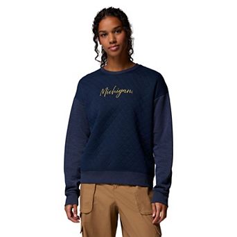 Women's Columbia Navy Michigan Wolverines Collegiate Hart Mountain™ Quilted Sweatshirt