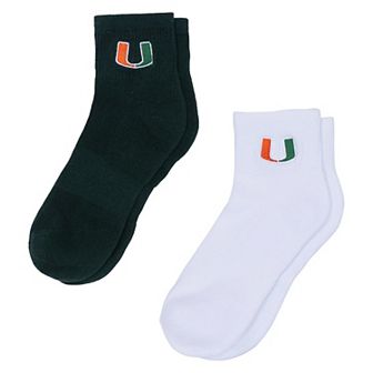 Women's ZooZatz White/Green Miami Hurricanes Two-Pack Quarter-Length Socks