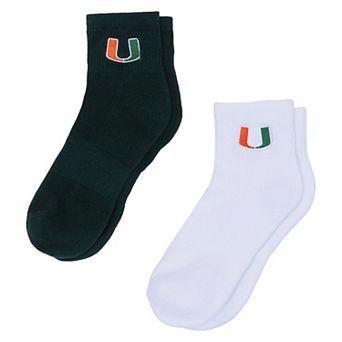 Women's ZooZatz White/Green Miami Hurricanes Two-Pack Quarter-Length Socks