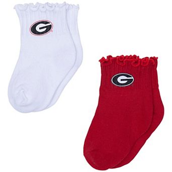 Infant ZooZatz White/Red Georgia Bulldogs Two-Pack Lettuce Hem Socks