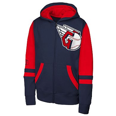 Men's Outerstuff Navy Cleveland Guardians Stadium Colorblock Full-Zip Hoodie
