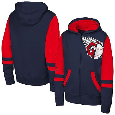Men's Outerstuff Navy Cleveland Guardians Stadium Colorblock Full-Zip Hoodie