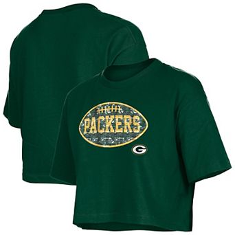 Girl's New Era Green Green Bay Packers Flip Sequin Boxy T-Shirt