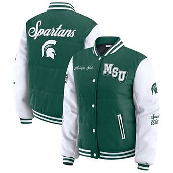 Women's WEAR by Erin Andrews Green Michigan State Spartans Varsity Full-Snap Puffer Jacket