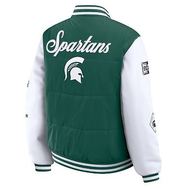 Women's WEAR by Erin Andrews Green Michigan State Spartans Varsity Full-Snap Puffer Jacket