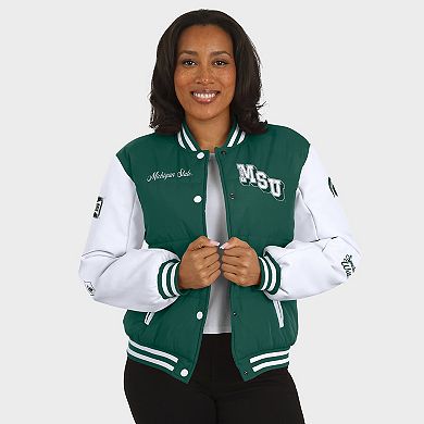 Women's WEAR by Erin Andrews Green Michigan State Spartans Varsity Full-Snap Puffer Jacket