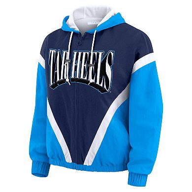 Women's WEAR by Erin Andrews Blue/Navy North Carolina Tar Heels Colorblock Full-Zip Hoodie Windbreaker Jacket