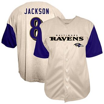 Men's Fanatics Lamar Jackson Cream Baltimore Ravens Big & Tall Baseball Button-Up Shirt