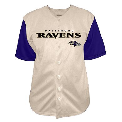 Men's Fanatics Lamar Jackson Cream Baltimore Ravens Big & Tall Baseball Button-Up Shirt