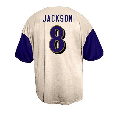 Men's Fanatics Lamar Jackson Cream Baltimore Ravens Big & Tall Baseball Button-Up Shirt