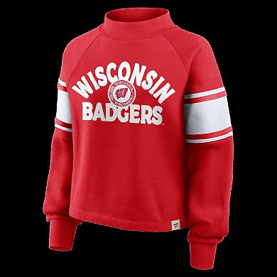Women's Fanatics Red Wisconsin Badgers Oversized Hometown Premium Punt Coverage Raglan Pullover Sweatshirt