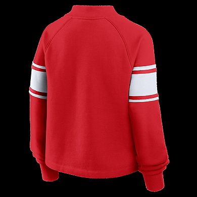 Women's Fanatics Red Wisconsin Badgers Oversized Hometown Premium Punt Coverage Raglan Pullover Sweatshirt