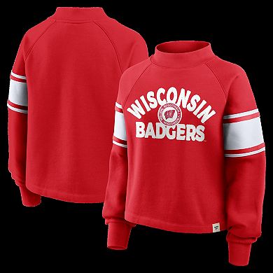Women's Fanatics Red Wisconsin Badgers Oversized Hometown Premium Punt Coverage Raglan Pullover Sweatshirt